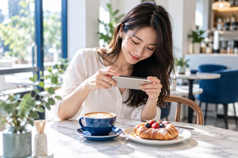 在咖啡店拍攝食物相片